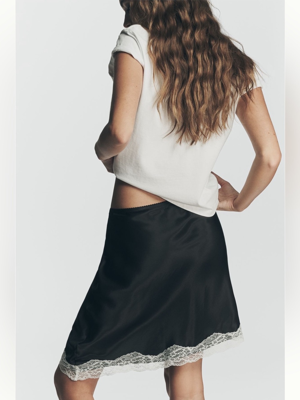 Anthropologie Asymmetrical Lace Satin Slip Mini Skirt Black NWT XL Chic Luxe NEW - Picture 9 of 12
